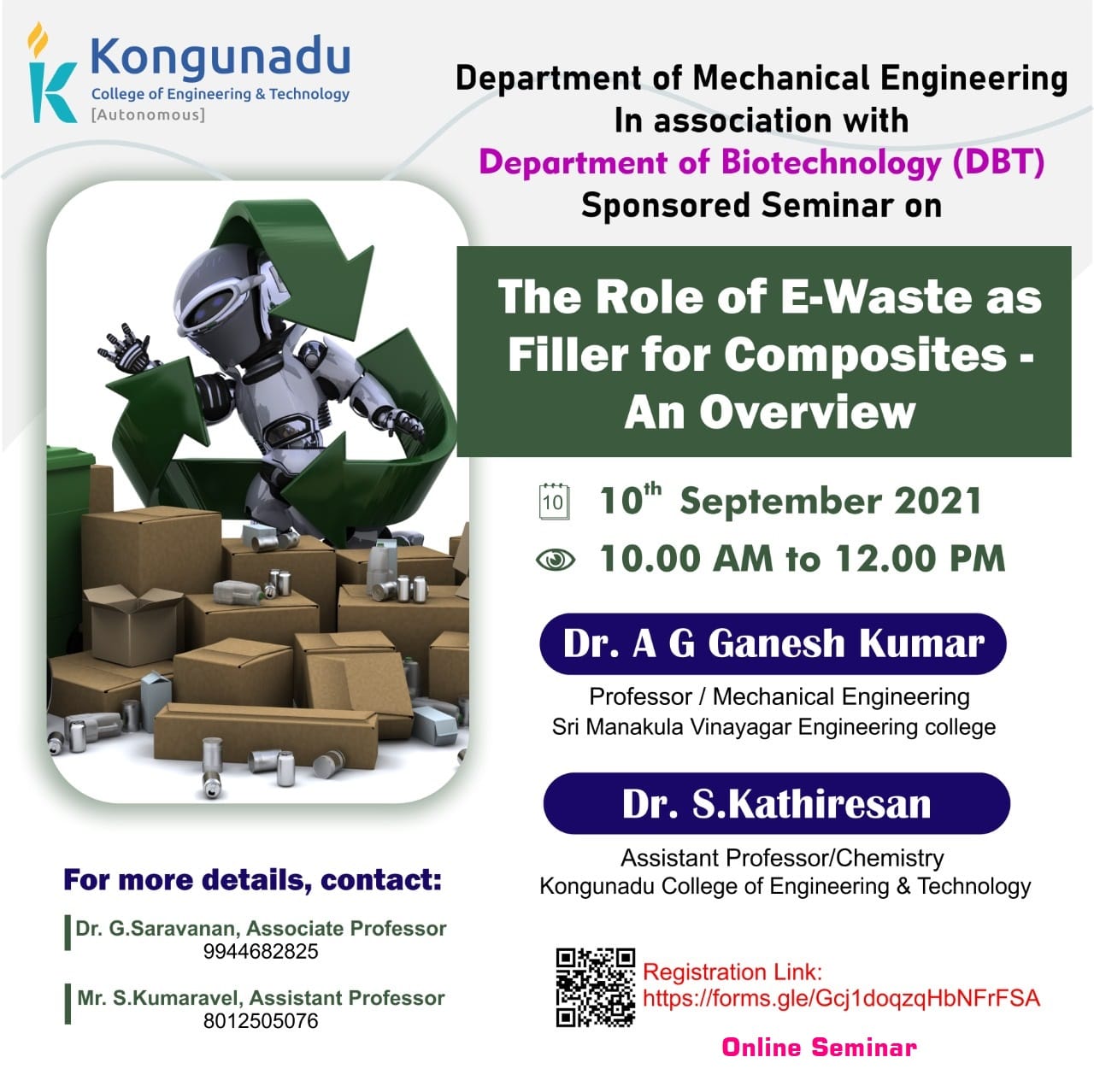 Online seminar on The Role of E-Waste as Filler for Composites - An Overview  2021
